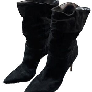 Schutz Black Suede Slouch Ankle Boots Pointed Toe Stiletto 7.5B